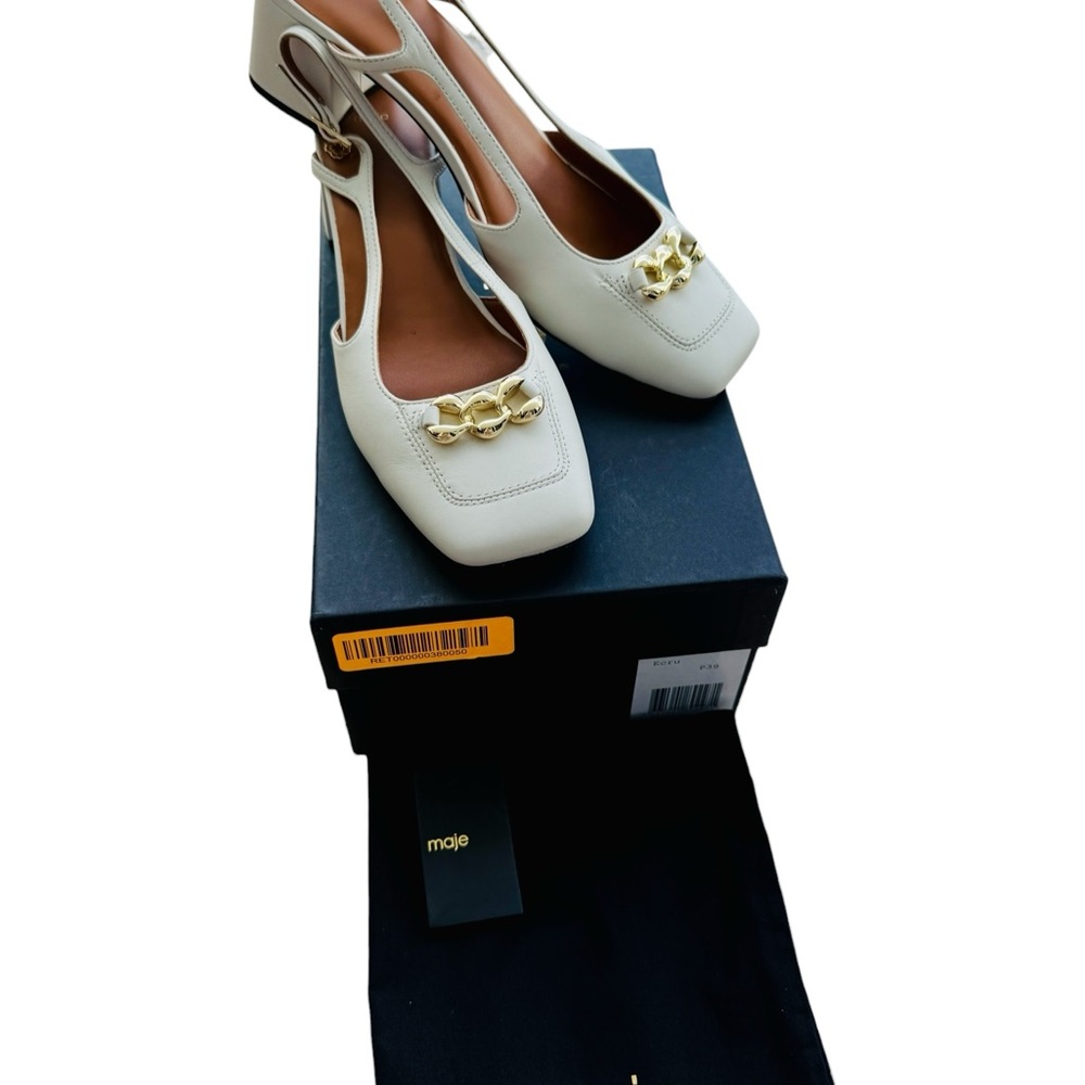 Maje White Heels with Gold Details. Size 9 new in box.  Fedila Pump